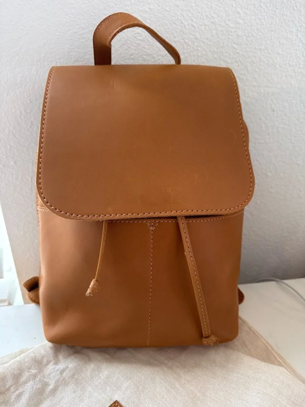 Abby Drawstring Backpack Parker Clay Rust Brown Leather Adjustable Straps Made I